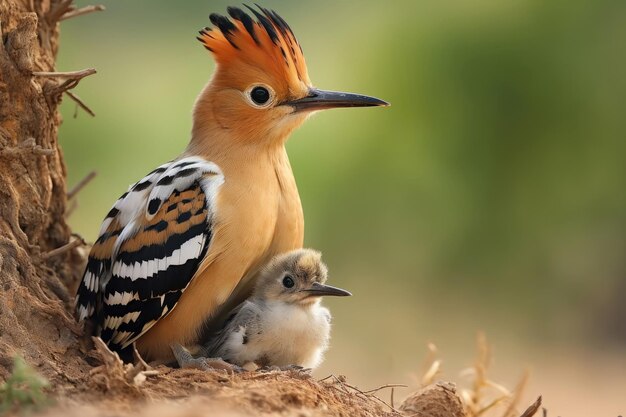 Hoopoe eurasiatica Upupa epops con pulcini