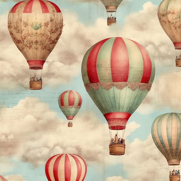 Hot Air Balloon carta vecchia carta digitale vintage