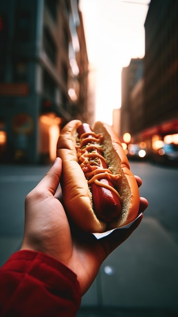 Hot dog americano nelle mani