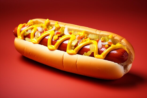 hot dog con ketchup e senape giallo