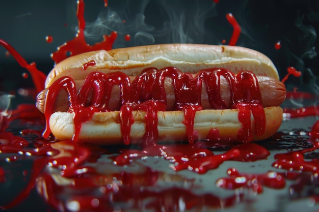 Hot dog con ketchup su bianco