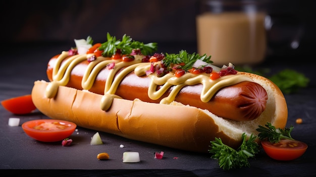 Hot dog con salsiccia intriso di succosa salsa maionese