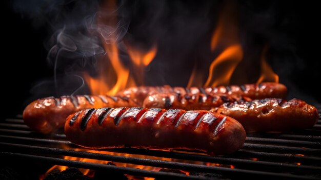 Hot dog deliziosamente grigliati con un tocco affumicato Immagine Stock perfetta per BBQ e Gri