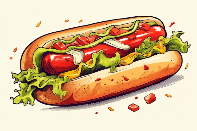 Hot dog disegnato a mano