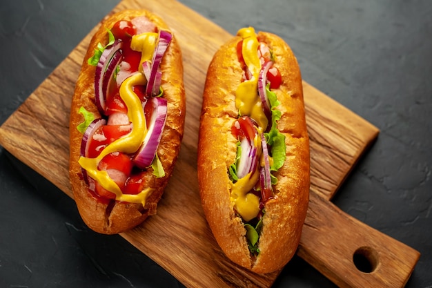 hot dog fatti in casa su uno sfondo di pietra