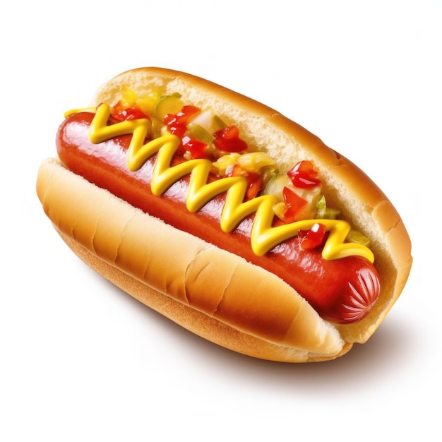 Hot Dog isolato su bianco Illustrazione AI GenerativexD