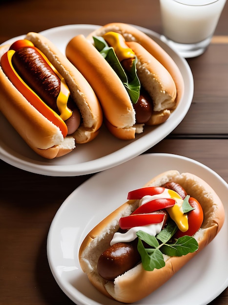 Hot dog realistico della tavolozza neutra del ristorante accogliente dettagliato