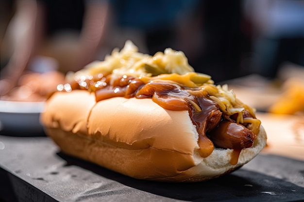 Hot dog succosi al festival di strada generativo IA