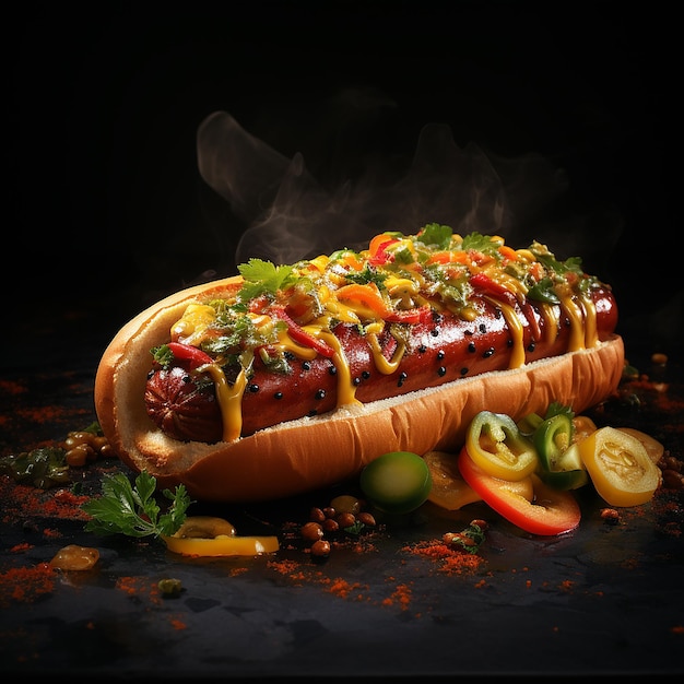 Hot dog sullo sfondo scuro