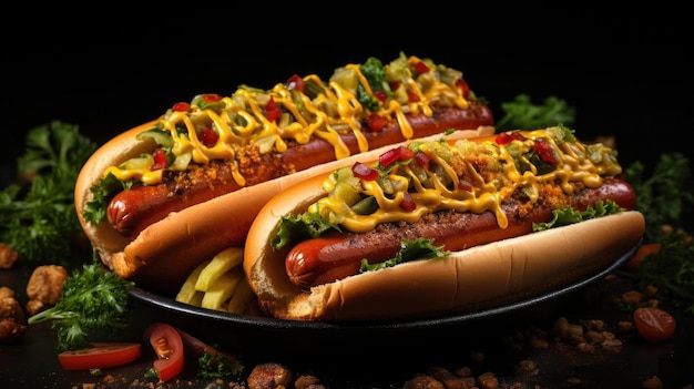 hotdog con una grande salsiccia riempita di maionese fusa e una spruzzatura di verdure tritate