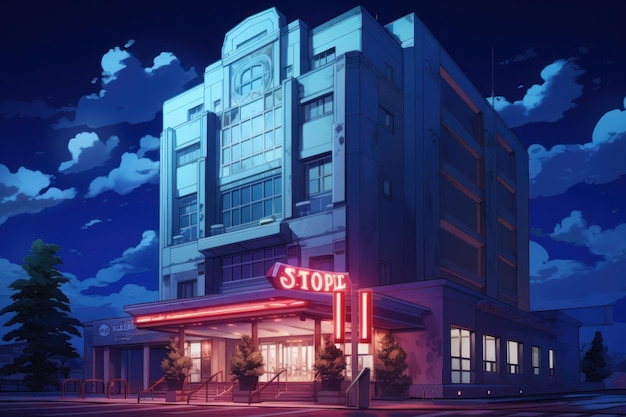 Hotel stop anime visual novel gioco città notturna Generare Ai