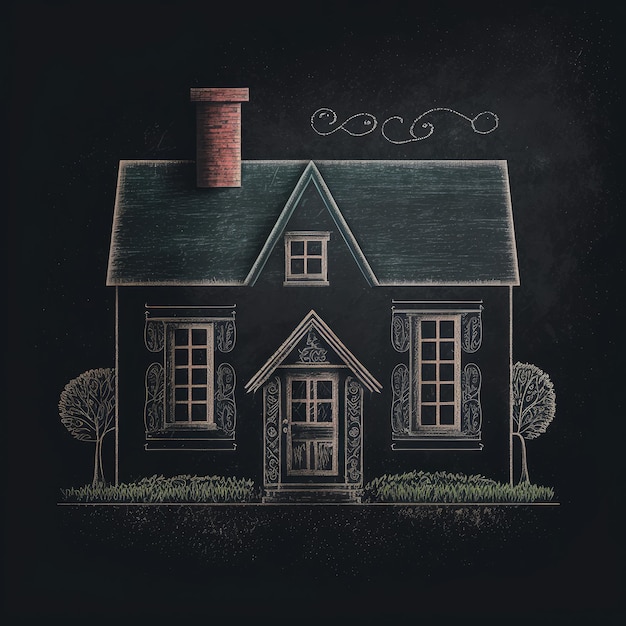 House Chalk Drawing on Blackboard IA generativa