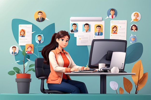 HR manager che sceglie i candidati curriculum flat vector illustration recruiter employer search staff che legge i candidati curriculum su pc employment recruitment service boss che cerca un assistente personale