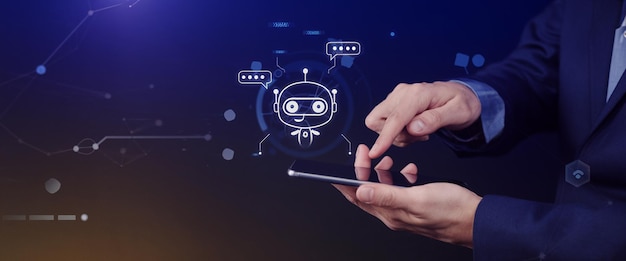 Human interact with AI artificial intelligence virtual assistant chatbot in concept of AI artificial