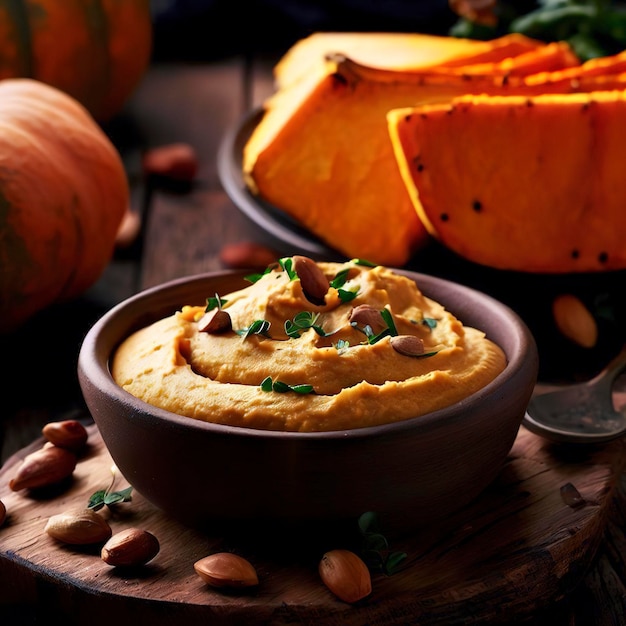 Hummus di zucca e zucca arrostita Fuoco selettivo