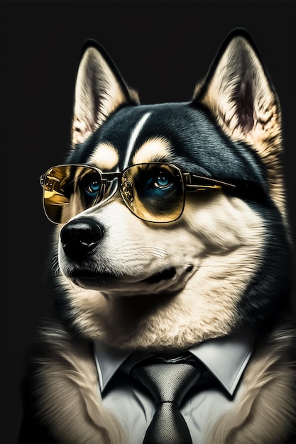 Husky cane vestito con un uomo d'affari antropomorfo formale tailleur generato dall'intelligenza artificiale