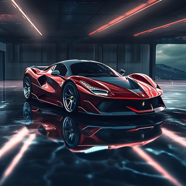 Hypercar e supercar con vernice rossa e vetri neri realizzati con intelligenza artificiale generativa