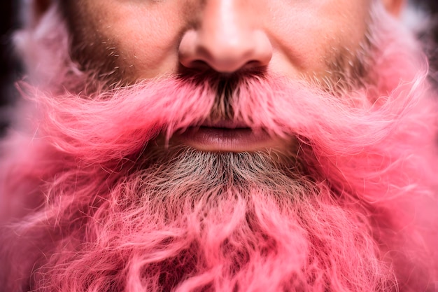 I baffi rosa e la barba di un uomo in primo piano generati dall'AI