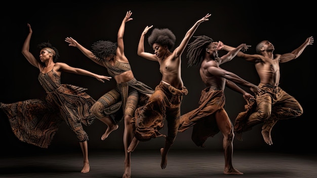 I ballerini professionisti neri rompono le barriere e gli stereotipi aprendo la strada alla diversità e all'inclusività nel mondo della danza, dalla danza tradizionale africana alla fusione moderna Generato dall'IA