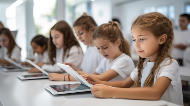 i bambini che utilizzano il tablet educativo in classe