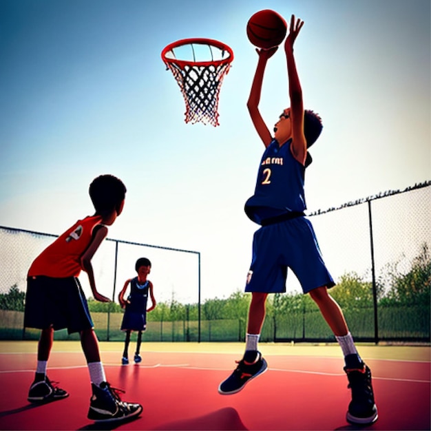 i bambini giocano a basket