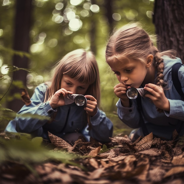 I bambini giocano insieme in natura