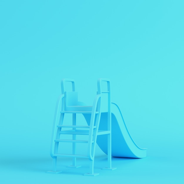 I bambini scivolano su sfondo blu brillante in colori pastello. concetto di minimalismo. rendering 3d