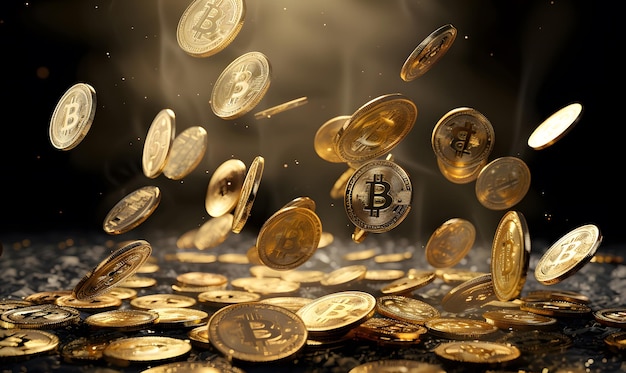 I bitcoin d'oro crollano su uno sfondo oscuro