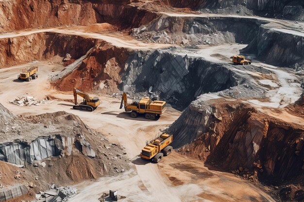 I camion e l'escavatore lavorano sull'estrazione dell'oro