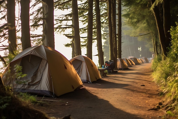 I campeggiatori delle tende lungo il sentiero riposano lungo il percorso foto del campeggio