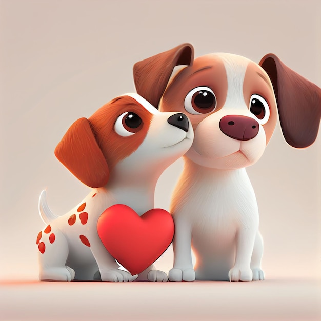 I cani carini si accoppiano nell'amore con i cuori 3d rendono l'illustrazione