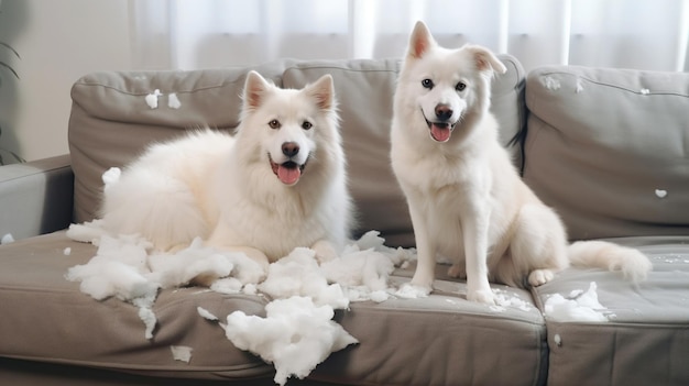 I cani labrador masticavano sul divano