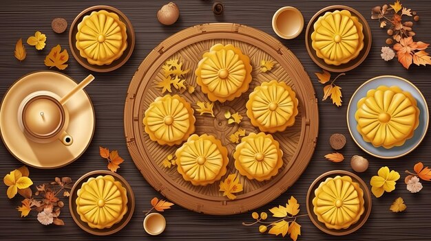 I caratteri cinesi significano Happy Mid Autumn Festival teapot con tazze Generative Ai