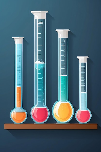 I cilindri graduati e i flaconi volumetrici sono illustrati in modo vettoriale in stile piatto