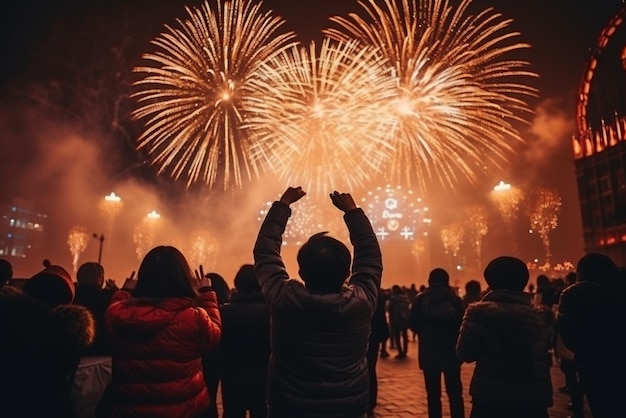 I cinesi hanno applaudito durante uno spettacolo di fuochi d'artificio per festeggiare il Capodanno