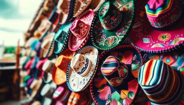 I colorati sombreri messicani al mercato festivo