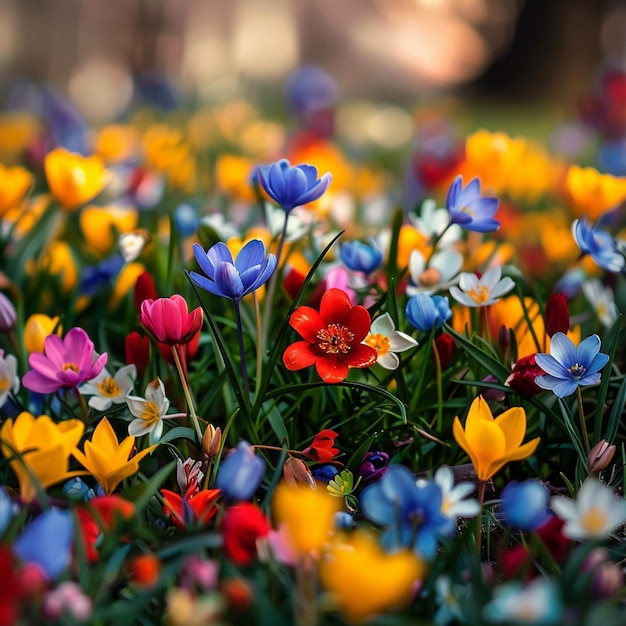 I colori dei fiori primaverili nel parco, una bella scena floreale