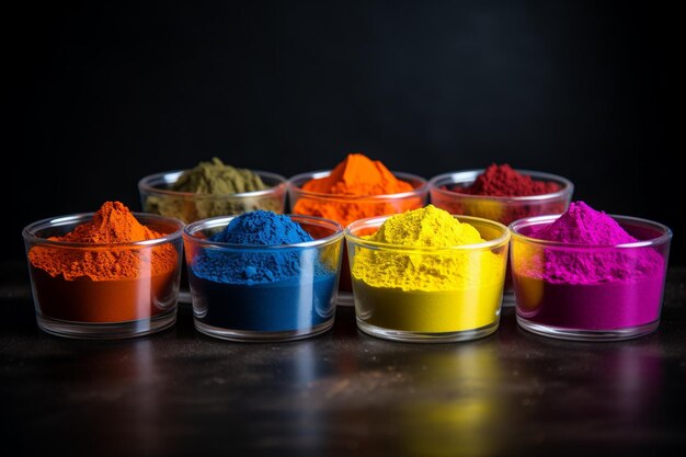 I colori dell'Holi indiano si diffondono su uno sfondo nero scuro