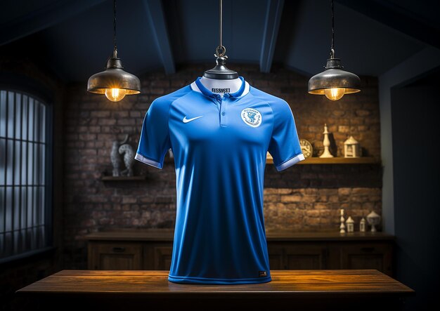 I colori della squadra ccer blu e bianco nello stile dei kit di calcio la maglia è un concetto di calcio