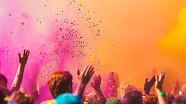 I colori di Holi sopra la folla Il concetto del festival di Holi