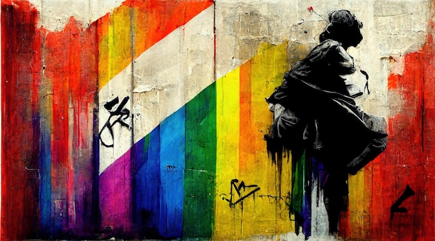 I colori generativi della bandiera dell'orgoglio LGBT dell'arcobaleno AI come graffiti sull'arte di Wall Street