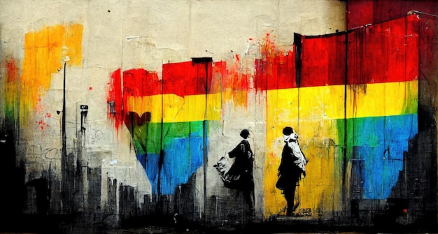 I colori generativi della bandiera dell'orgoglio LGBT dell'arcobaleno AI come graffiti sull'arte di Wall Street