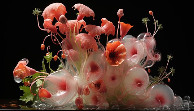 I colori vibranti della vita sottomarina creano un bellissimo bouquet organico generato dall'intelligenza artificiale