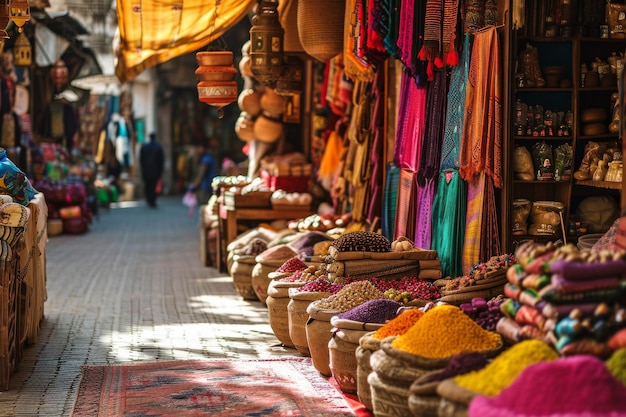 I colori vivaci di un bazar marocchino Stanze di mercato vibranti adornate con frutta esotica tessuti e artigianato generati da Ai