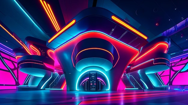 I colori vivaci illuminano il design futuristico della discoteca di notte