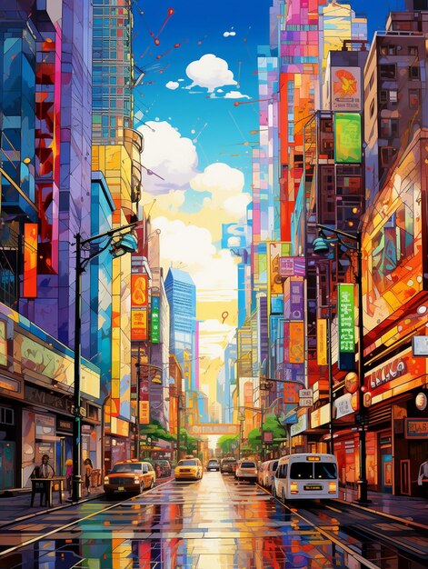 I colori vivaci illuminano lo sfondo delle strade della città moderna