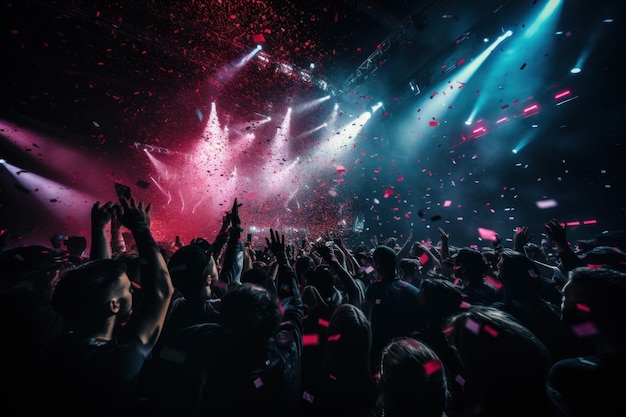 I confetti cadono su un pubblico in un nightclub.