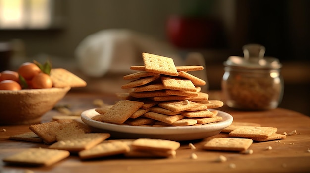 I cracker alla crema disposti su un piatto bianco si abbandonano alla loro irresistibile croccantezza e al loro sapore delicato