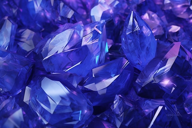I cristalli viola sono sparsi insieme in un mucchio su un tavolo generativo ai