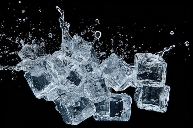 I cubetti di ghiaccio provocano schizzi nell'acqua